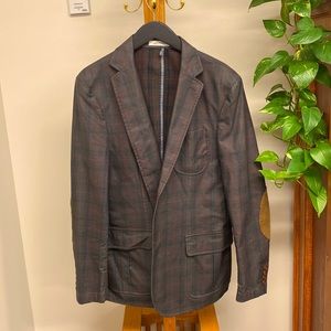 Lands End Canvas Plaid Waxed Jacket with Elbow Patches  - Large